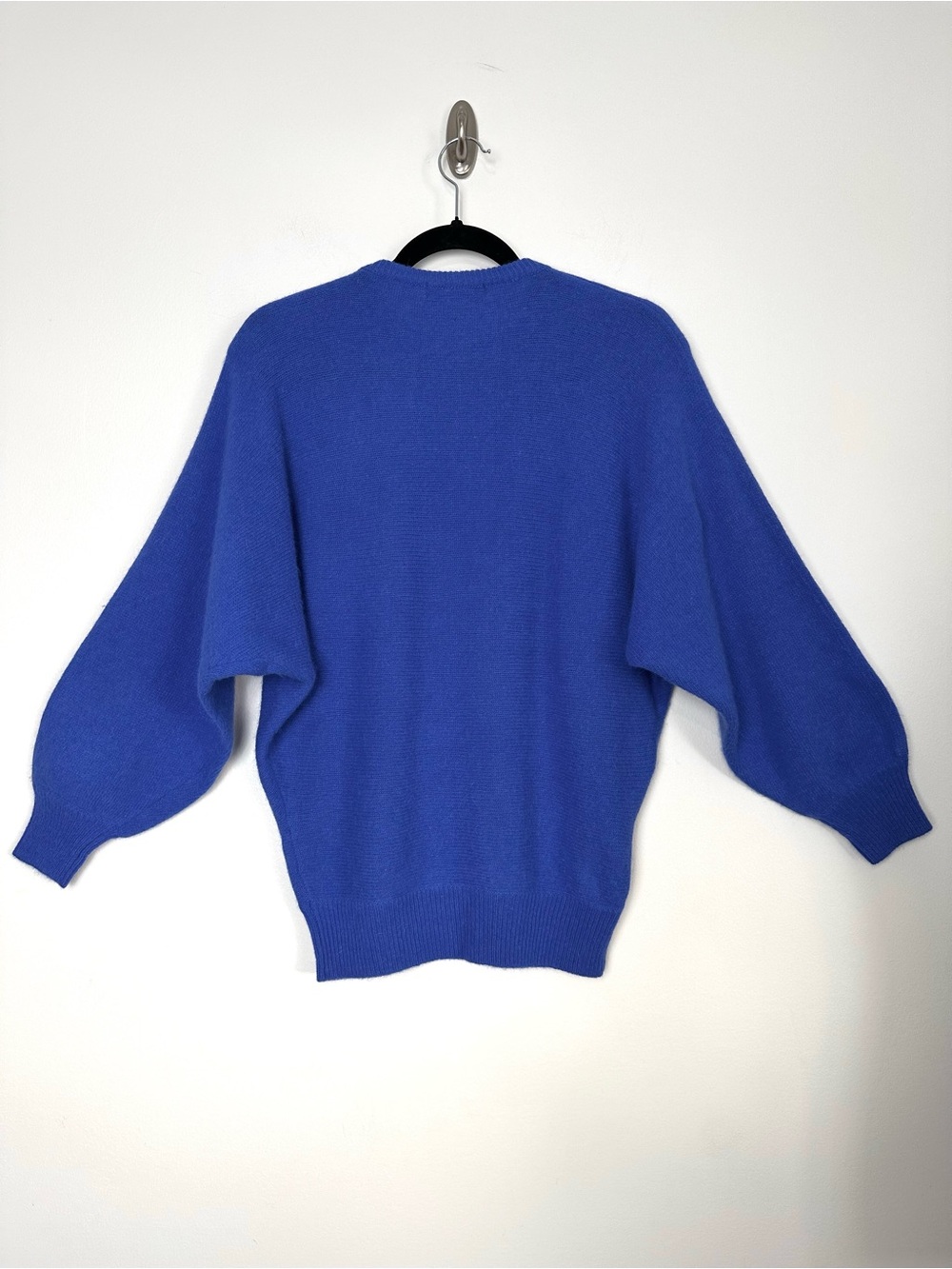 Vintage Wool Angora Cobalt Blue Dolman Sleeve Sweater Minimalist Bold Classic - Picture 8 of 10